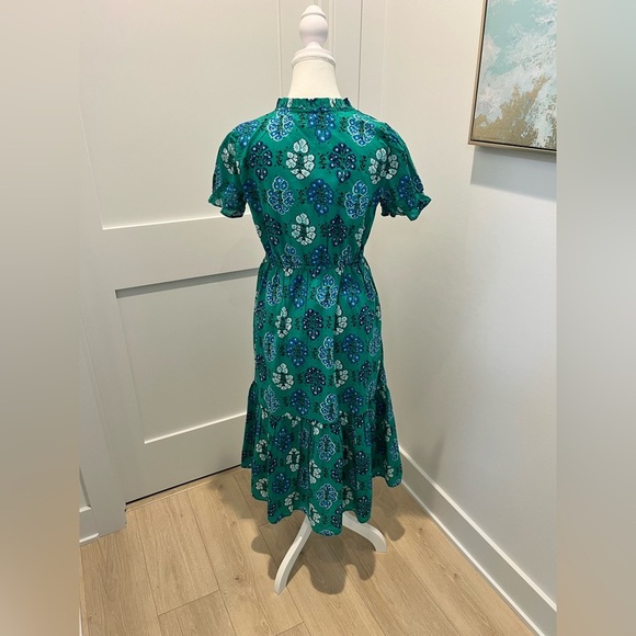 J. Crew Factory floral Printed ruffleneck puff-sleeve cotton midi dress size 2 - Picture 8 of 12